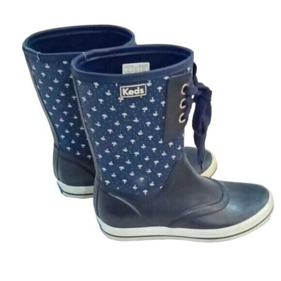Ladies Keds Waterproof Rubber Boots - Navy Blue with Umbrella Pattern Size 6 - Picture 4 of 10
